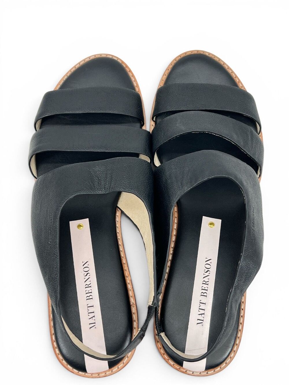 Matt Bernson Black Leather Slip On Sandals Size 9 Classic Casual Summer Comfort